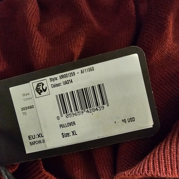 A|X Armani Exchange Logo Crewneck Sweater XL Cotton Knit Pullover Dark Red - Picture 4 of 4